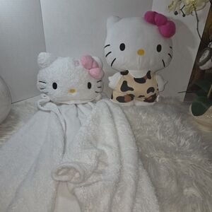 Hello Kitty Plush Hoodie And Character Set with Pink and White Accents. set of 2